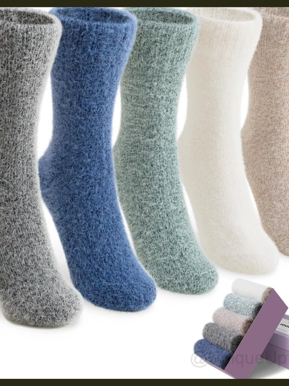 Wool Blend Fuzzy Cozy Warm Crew Calf Socks Women 5 Pair Gift Set